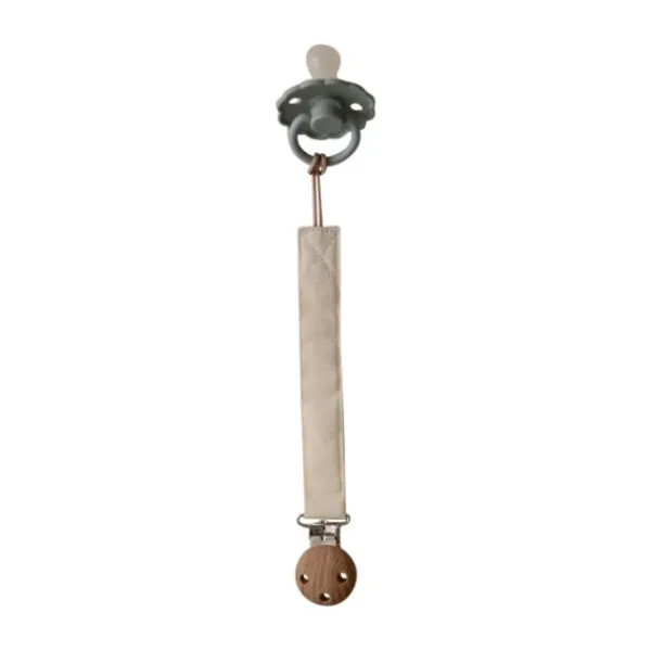 Mushie Speenkoord Linnen Olive/Shifting Sand 2-Pack> Fopspeenhouders