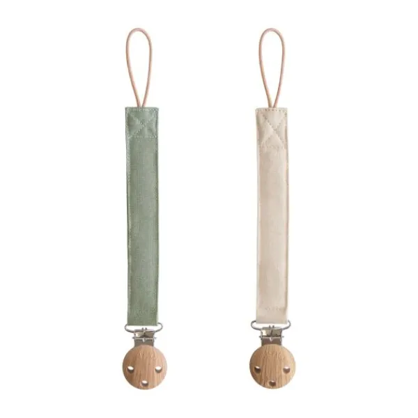 Mushie Speenkoord Linnen Olive/Shifting Sand 2-Pack> Fopspeenhouders