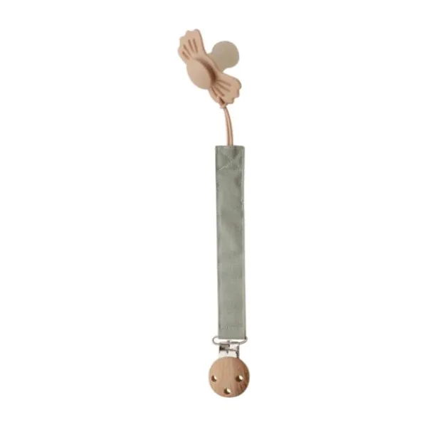 Mushie Speenkoord Linnen Olive/Shifting Sand 2-Pack> Fopspeenhouders