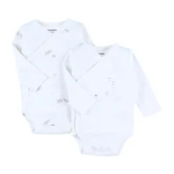 Noukie's B&M Rompers - 2 stuks - Maat 68 - Lange Mouw - Bio Katoen - Wit> Rompertjes