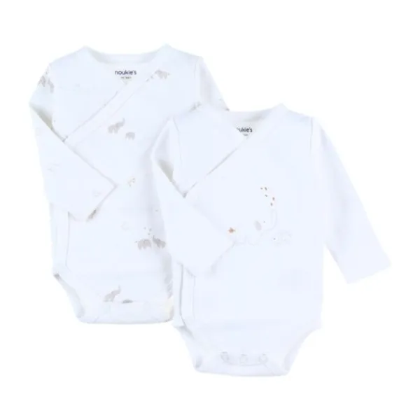 Noukie's B&M Rompers - 2 stuks - Maat 68 - Lange Mouw - Bio Katoen - Wit> Rompertjes