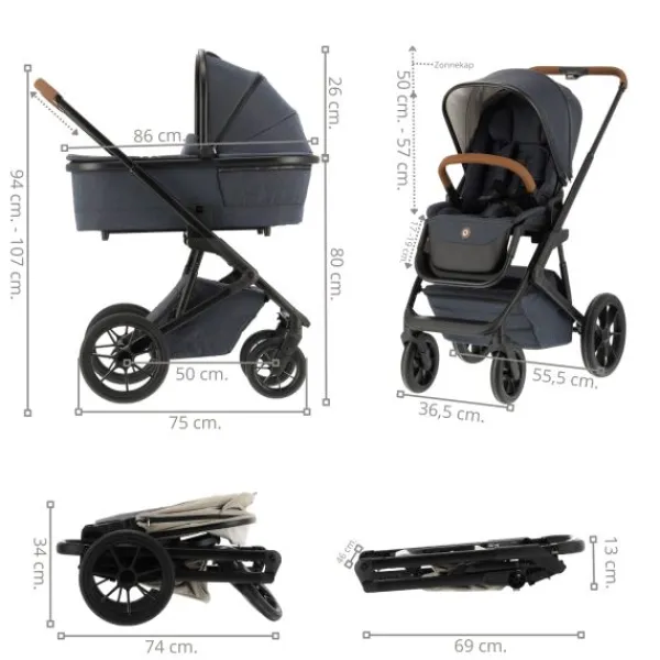 Qute Q-Rider Plus Kinderwagen - Denim Blue | Kidsriver Curve Autostoel - Black> Uitbreidbare Kinderwagens|Wandelwagens