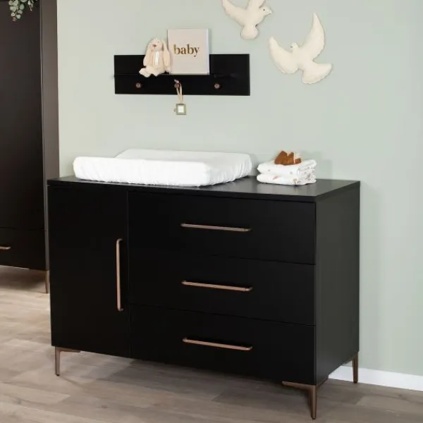 TWF Ledikant 60 x 120 - Commode 3 Laden - Hanglegkast 2 Deuren 1 Lade Modena Metaal> Complete Babykamers|Ladekasten