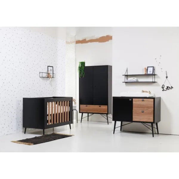 TWF Ledikant 60x120 - Commode - Hanglegkast 2-deurs Retro Black> Complete Babykamers|Ladekasten