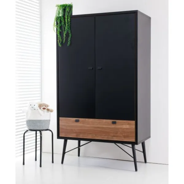 TWF Ledikant 60x120 - Commode - Hanglegkast 2-deurs Retro Black> Complete Babykamers|Ladekasten