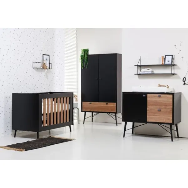 TWF Ledikant 60x120 - Commode - Hanglegkast 2-deurs Retro Black> Complete Babykamers|Ladekasten
