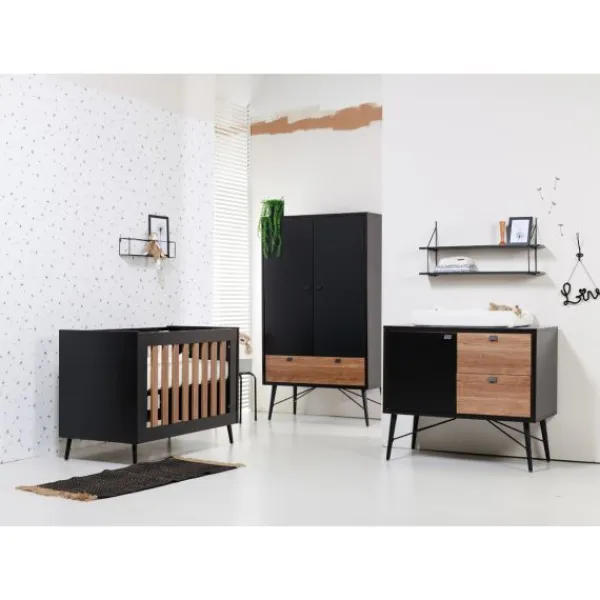 TWF Ledikant 60x120 - Commode - Hanglegkast 2-deurs Retro Black> Complete Babykamers|Ladekasten