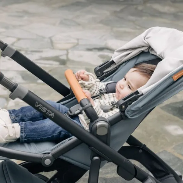 UPPAbaby Kinderwagen 2-in-1 Vista V3 Dillan Stone Blue Met Carbon Frame En Sand Leather> Uitbreidbare Kinderwagens|Tweeling Kinderwagens