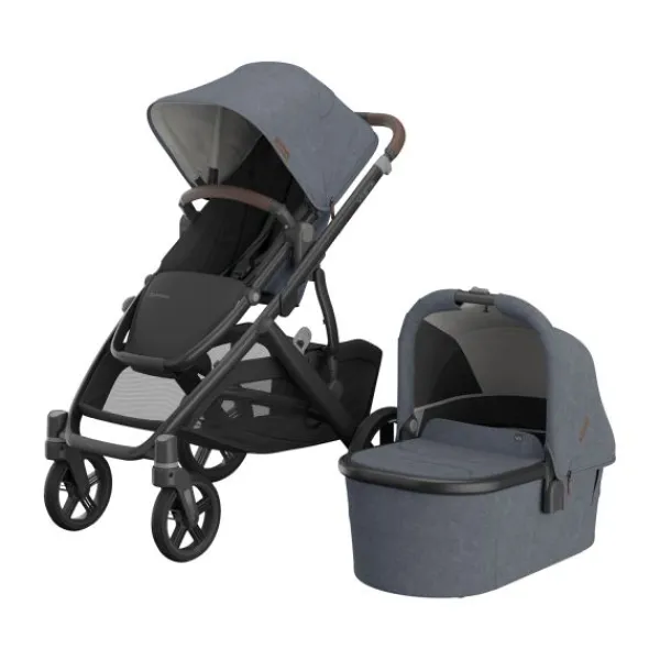 UPPAbaby Kinderwagen 2-in-1 Vista V3 Dillan Stone Blue Met Carbon Frame En Sand Leather> Uitbreidbare Kinderwagens|Tweeling Kinderwagens