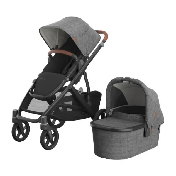 UPPAbaby Kinderwagen 2-in-1 Vista V3 Dillan Stone Blue Met Carbon Frame En Sand Leather> Uitbreidbare Kinderwagens|Tweeling Kinderwagens