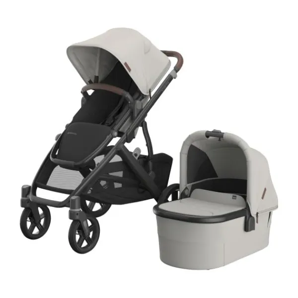 UPPAbaby Kinderwagen 2-in-1 Vista V3 Dillan Stone Blue Met Carbon Frame En Sand Leather> Uitbreidbare Kinderwagens|Tweeling Kinderwagens