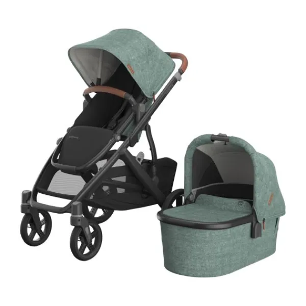 UPPAbaby Kinderwagen 2-in-1 Vista V3 Dillan Stone Blue Met Carbon Frame En Sand Leather> Uitbreidbare Kinderwagens|Tweeling Kinderwagens