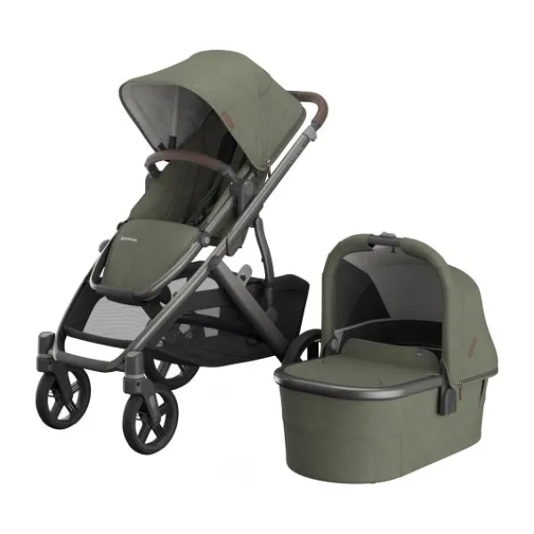 UPPAbaby Kinderwagen 2-in-1 Vista V3 Dillan Stone Blue Met Carbon Frame En Sand Leather> Uitbreidbare Kinderwagens|Tweeling Kinderwagens