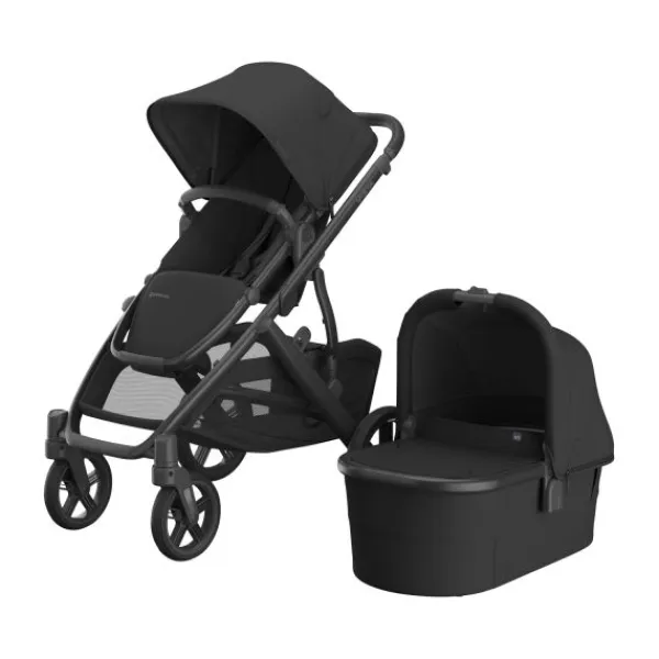 UPPAbaby Kinderwagen 2-in-1 Vista V3 Dillan Stone Blue Met Carbon Frame En Sand Leather> Uitbreidbare Kinderwagens|Tweeling Kinderwagens