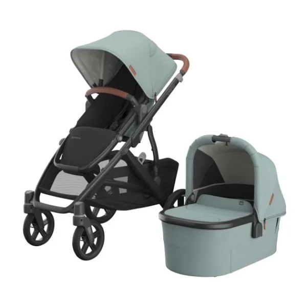 UPPAbaby Kinderwagen 2-in-1 Vista V3 Dillan Stone Blue Met Carbon Frame En Sand Leather> Uitbreidbare Kinderwagens|Tweeling Kinderwagens