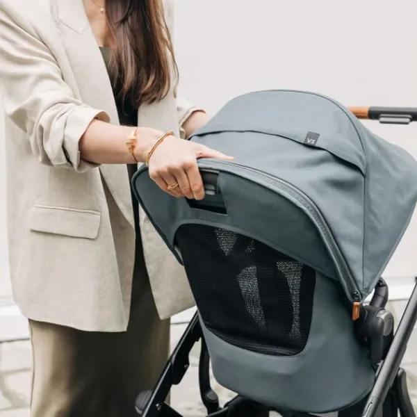 UPPAbaby Kinderwagen 2-in-1 Vista V3 Dillan Stone Blue Met Carbon Frame En Sand Leather> Uitbreidbare Kinderwagens|Tweeling Kinderwagens