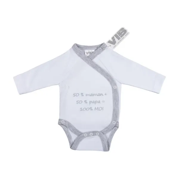VIB Romper - 50% maman + 50% papa = 100% moi - Wit/Grijs> Rompertjes